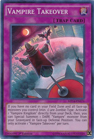 1st Edition, 2014 Mega-Tins Mega Pack, Normal Trap, Super Rare, Trap Vampire Takeover [MP14-EN176] Super Rare - Trading Card World