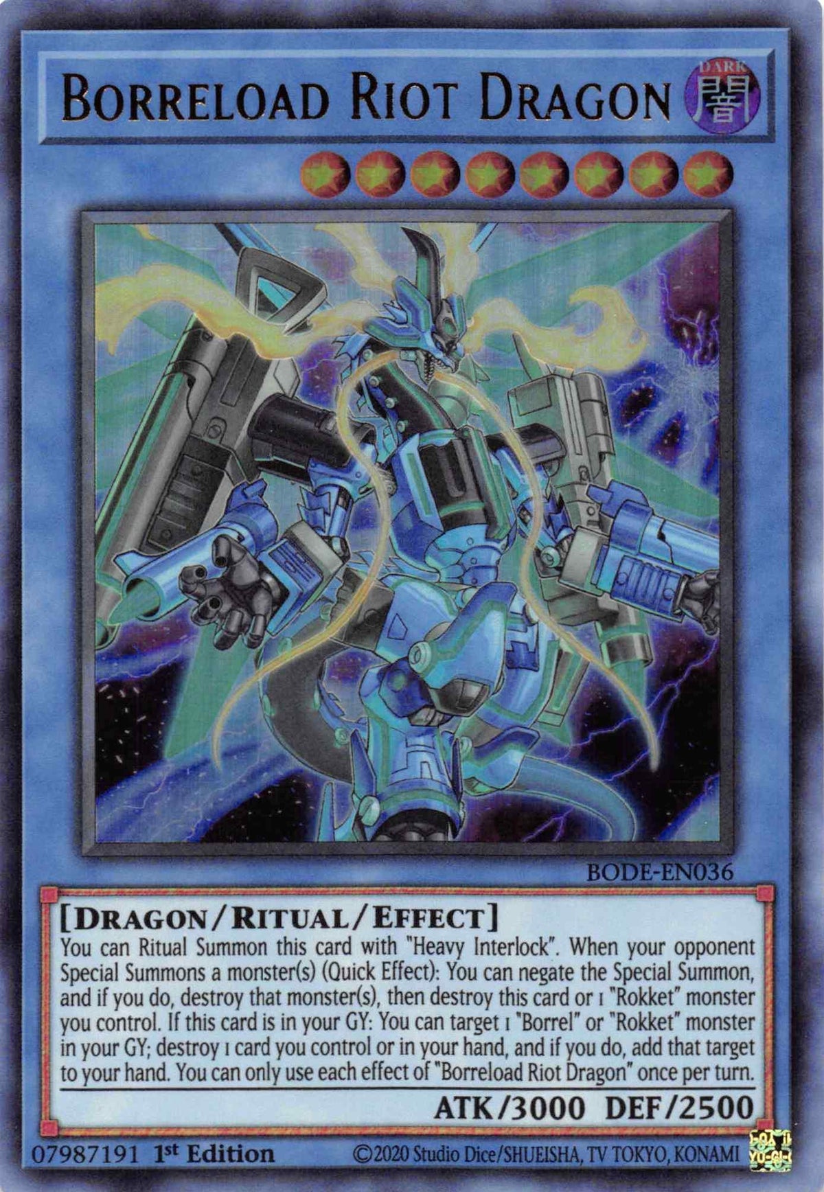 1st Edition, Burst of Destiny, Dark, Dragon, Ritual/Effect Monster, Ultra Rare Borreload Riot Dragon [BODE-EN036] Ultra Rare - Trading Card World