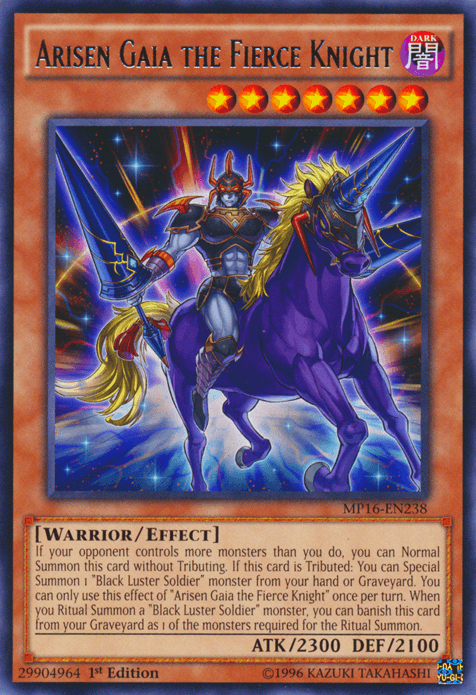 1st Edition, 2016 Mega-Tins Mega Pack, Dark, Effect Monster, Rare, Unlimited, Warrior Arisen Gaia the Fierce Knight [MP16-EN238] Rare - Trading Card World