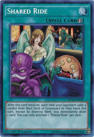 1st Edition, 2014 Mega-Tins Mega Pack, Quick Play Spell, Secret Rare, Spell Shared Ride [MP14-EN231] Secret Rare - Trading Card World