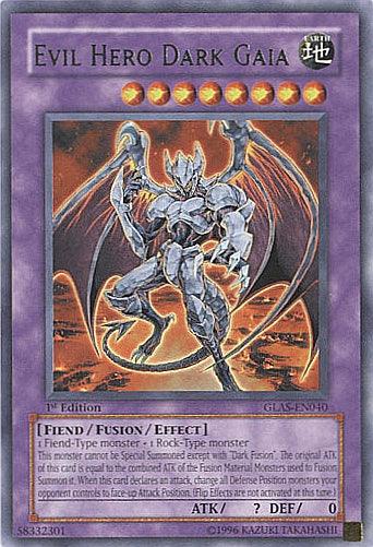 1st Edition, Earth, Fiend, Fusion/Effect Monster, Gladiator's Assault, Rare, Unlimited Evil Hero Dark Gaia [GLAS-EN040] Rare - Trading Card World