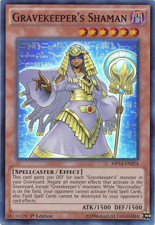 1st Edition, 2014 Mega-Tins Mega Pack, Dark, Effect Monster, Spellcaster, Super Rare Gravekeeper's Shaman [MP14-EN214] Super Rare - Trading Card World