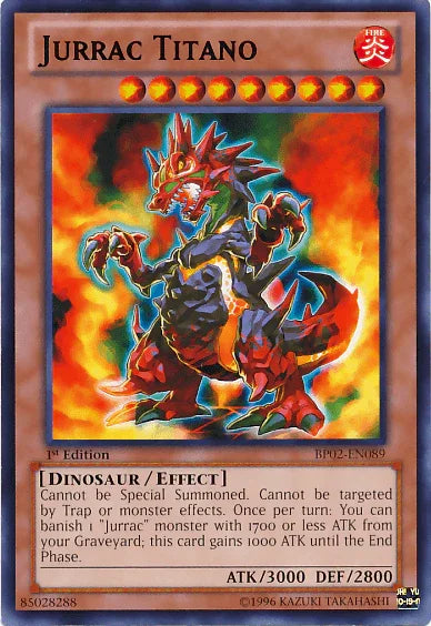 1st Edition, Battle Pack 2: War of the Giants, Dinosaur, Effect Monster, Fire, Mosaic Rare, Unlimited Jurrac Titano [BP02-EN089] Mosaic Rare - Trading Card World