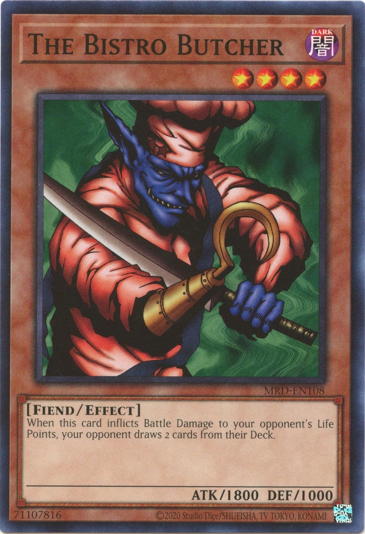 Common, Dark, Effect Monster, Fiend, Metal Raiders (25th Anniversary Edition), Unlimited The Bistro Butcher (25th Anniversary) [MRD-EN108] Common - Trading Card World