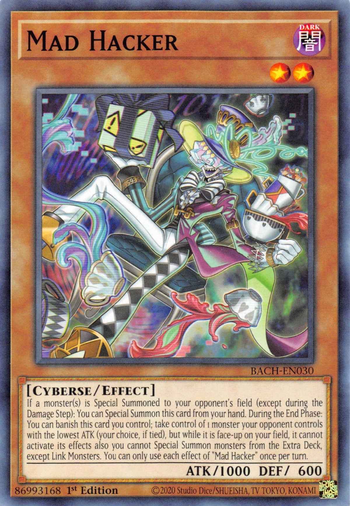 1st Edition, Battle of Chaos, Common, Cyberse, Dark, Effect Monster Mad Hacker [BACH-EN030] Common - Trading Card World