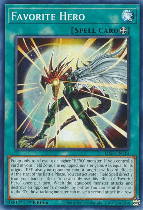 1st Edition, Common, Equip Spell, Legendary Duelists: Season 3, Spell Favorite Hero [LDS3-EN114] Common - Trading Card World