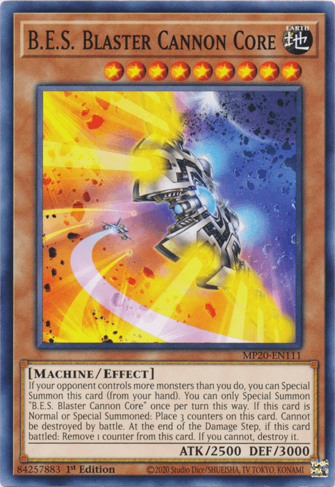 1st Edition, 2020 Tin of Lost Memories, Common, Earth, Effect Monster, Machine B.E.S. Blaster Cannon Core [MP20-EN111] Common - Trading Card World