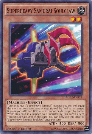 1st Edition, 2016 Mega-Tins Mega Pack, Common, Earth, Effect Monster, Machine, Unlimited Superheavy Samurai Soulclaw [MP16-EN112] Common - Trading Card World