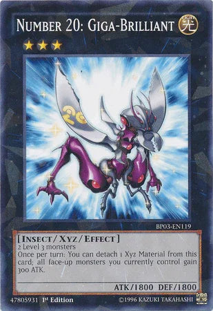 1st Edition, Battle Pack 3: Monster League, Insect, Light, Shatterfoil Rare, Xyz/Effect Monster Number 20: Giga-Brilliant [BP03-EN119] Shatterfoil Rare - Trading Card World