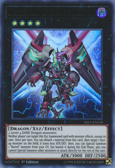 1st Edition, Dark, Dragon, Rising Rampage, Ultra Rare, Unlimited, Xyz/Effect Monster Borreload eXcharge Dragon [RIRA-EN039] Ultra Rare - Trading Card World