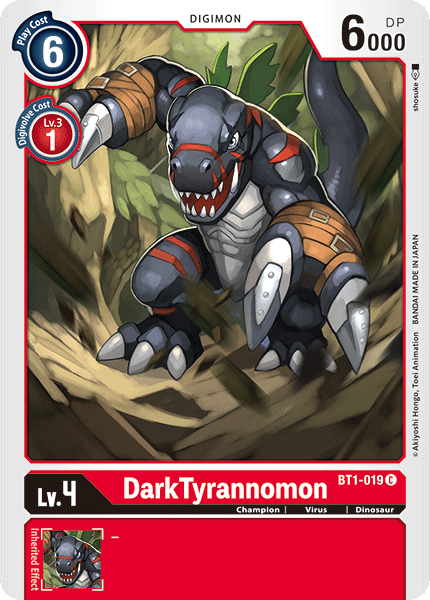 BT1-019, Champion, Common, Digimon, Dinosaur, Red, Release Special Booster Ver.1.0, Virus DarkTyrannomon [BT1-019] [Release Special Booster Ver.1.0] - Trading Card World