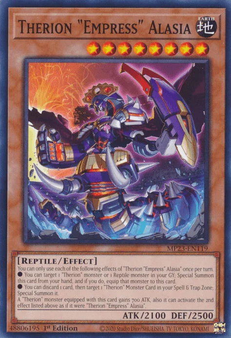 1st Edition, Common, Dueling Heroes Collectors Tin - Mega Pack (25th Anniversary Edition), Earth, Effect Monster, Reptile Therion "Empress" Alasia [MP23-EN119] Common - Trading Card World