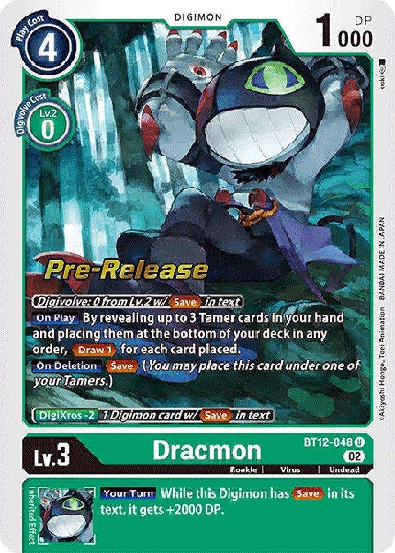 Across Time Pre-Release Cards, BT12-048, Digimon, Green, Rookie, Uncommon, Undead, Virus Dracmon [BT12-048] [Across Time Pre-Release Cards] - Trading Card World
