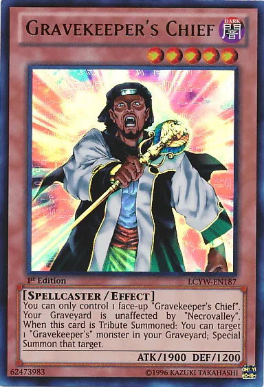1st Edition, Dark, Effect Monster, Legendary Collection 3: Yugi's World, Spellcaster, Ultra Rare, Unlimited Gravekeeper's Chief [LCYW-EN187] Ultra Rare - Trading Card World
