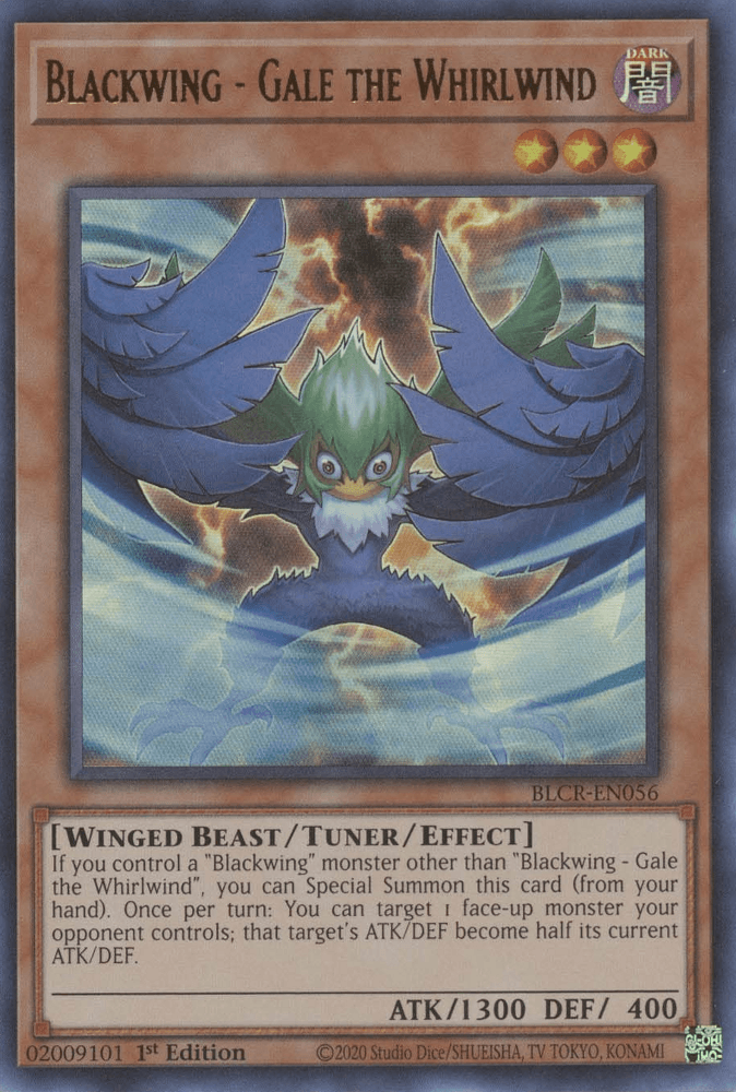 1st Edition, Battles of Legend: Crystal Revenge, Dark, Tuner/Effect Monster, Ultra Rare, Winged Beast Blackwing - Gale the Whirlwind [BLCR-EN056] Ultra Rare - Trading Card World