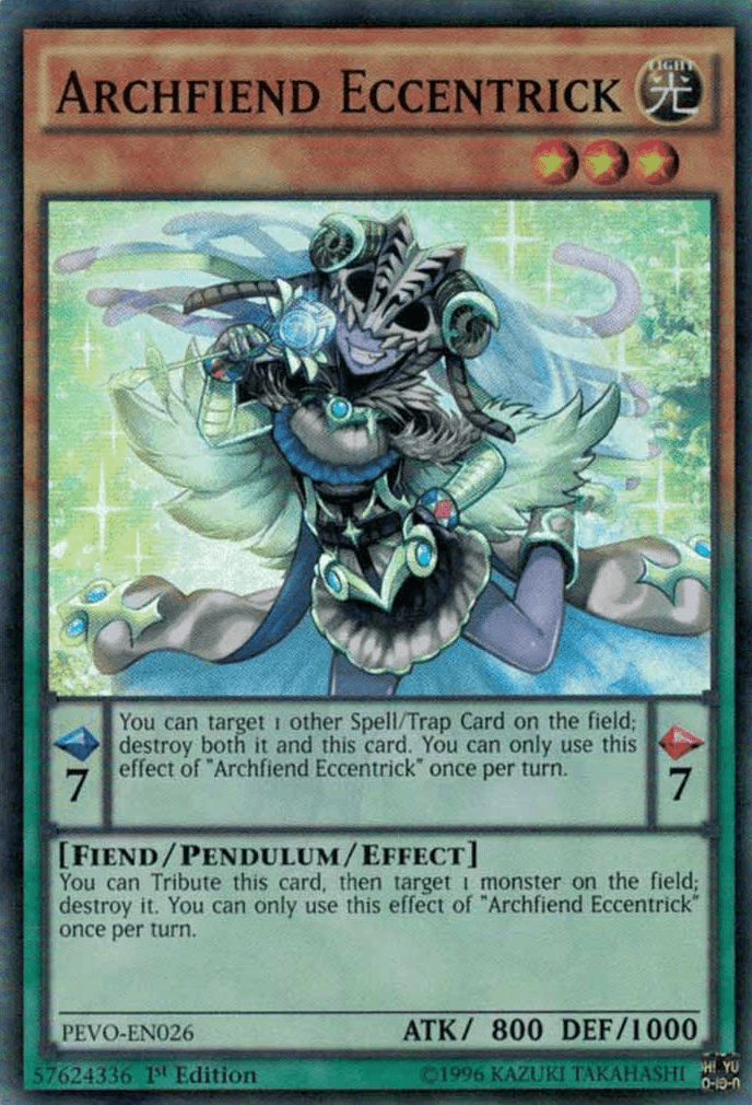 1st Edition, Fiend, Light, Pendulum Evolution, Pendulum/Effect Monster, Super Rare Archfiend Eccentrick [PEVO-EN026] Super Rare - Trading Card World