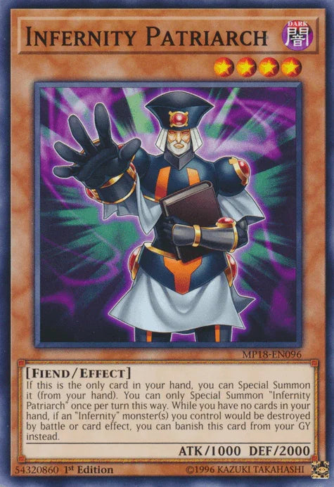 1st Edition, 2018 Mega-Tins Mega Pack, Common, Dark, Effect Monster, Fiend Infernity Patriarch [MP18-EN096] Common - Trading Card World