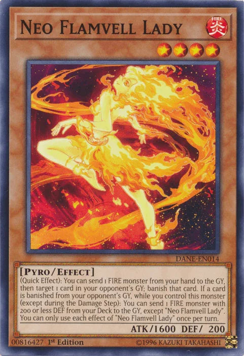 1st Edition, Common, Dark Neostorm, Effect Monster, Fire, Pyro, Unlimited Neo Flamvell Lady [DANE-EN014] Common - Trading Card World