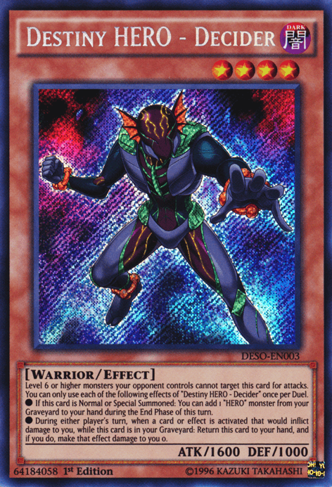 1st Edition, Dark, Destiny Soldiers, Effect Monster, Secret Rare, Warrior Destiny HERO - Decider [DESO-EN003] Secret Rare - Trading Card World