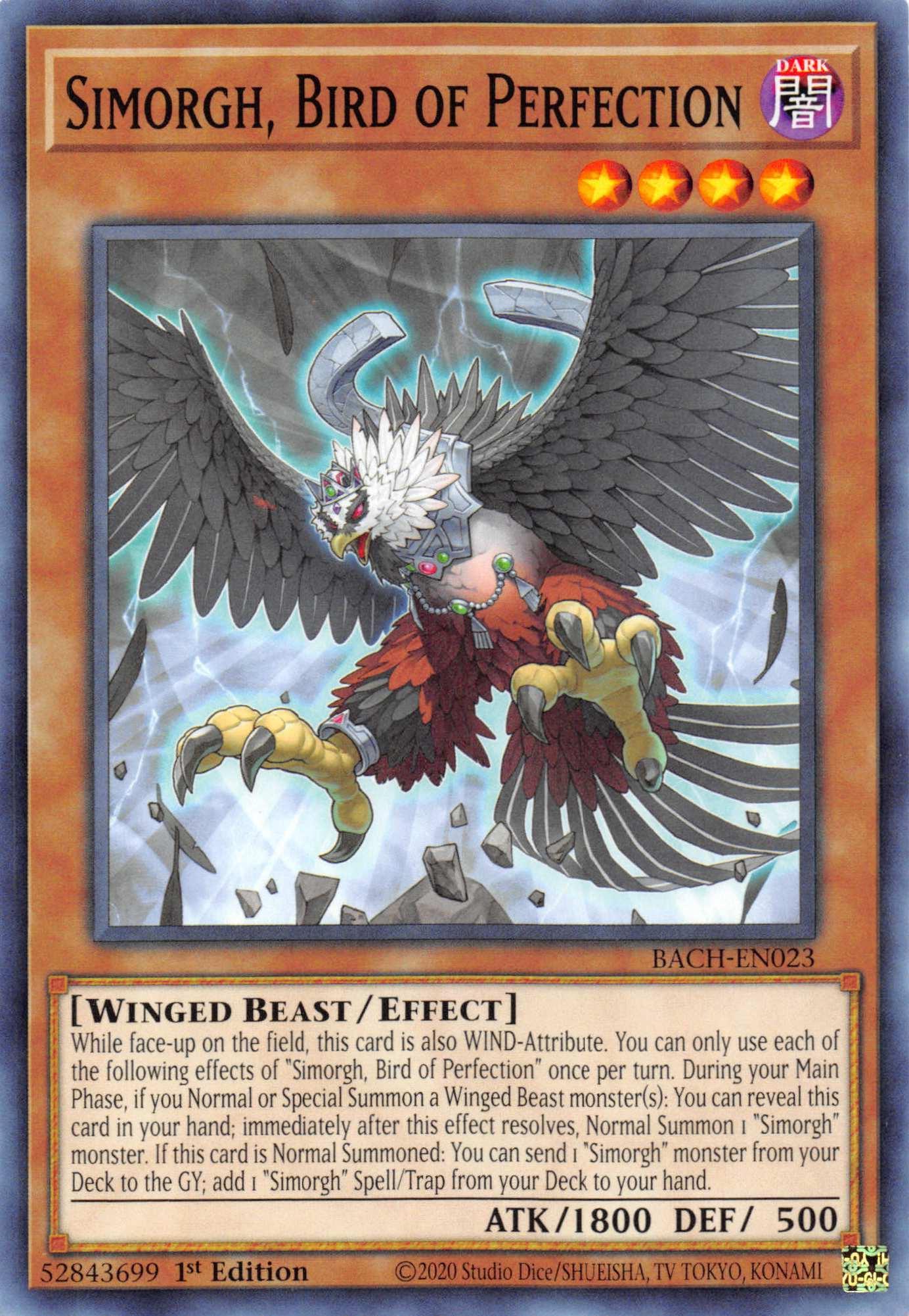 1st Edition, Battle of Chaos, Common, Dark, Effect Monster, Winged Beast Simorgh, Bird of Perfection [BACH-EN023] Common - Trading Card World
