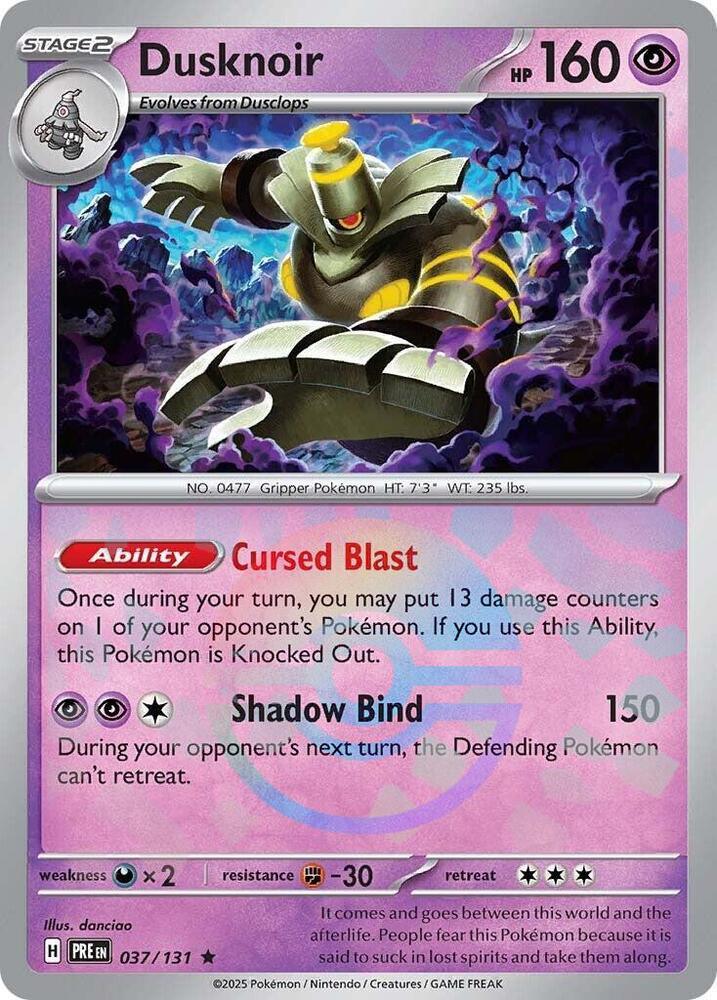 037, Darkness [x2], Fighting [-30], Holofoil, Psychic, Rare, Scarlet & Violet: Prismatic Evolutions Dusknoir (037/131) (Poke Ball Pattern) [Scarlet & Violet: Prismatic Evolutions] - Trading Card World