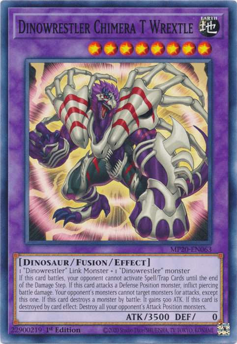1st Edition, 2020 Tin of Lost Memories, Common, Dinosaur, Earth, Fusion/Effect Monster Dinowrestler Chimera T Wrextle [MP20-EN063] Common - Trading Card World