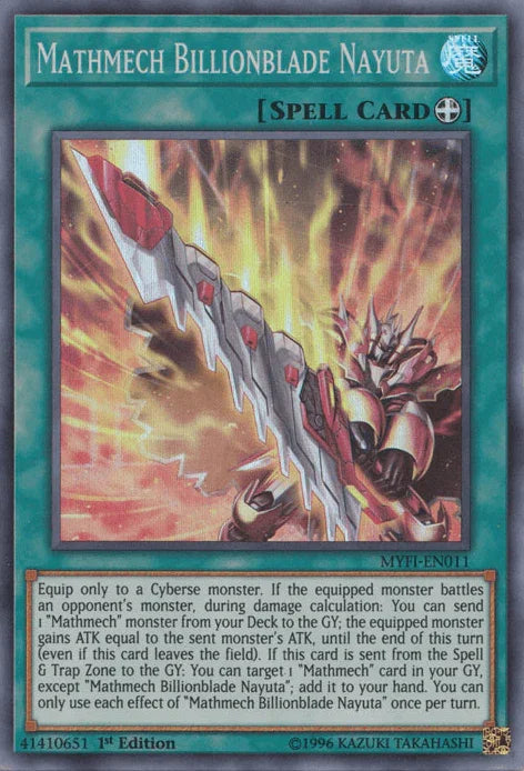 1st Edition, Equip Spell, Mystic Fighters, Spell, Super Rare Mathmech Billionblade Nayuta [MYFI-EN011] Super Rare - Trading Card World