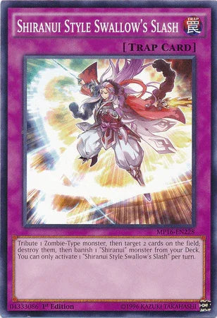 1st Edition, 2016 Mega-Tins Mega Pack, Common, Normal Trap, Trap, Unlimited Shiranui Style Swallow's Slash [MP16-EN228] Common - Trading Card World