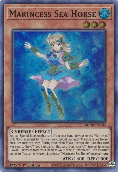 1st Edition, 2020 Tin of Lost Memories, Cyberse, Effect Monster, Super Rare, Water Marincess Sea Horse [MP20-EN102] Super Rare - Trading Card World