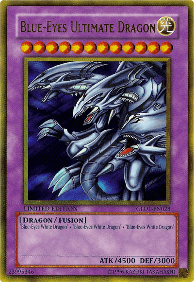Dragon, Fusion Monster, Gold Rare, Gold Series 2008, Light, Limited Blue-Eyes Ultimate Dragon [GLD1-EN028] Gold Rare - Trading Card World