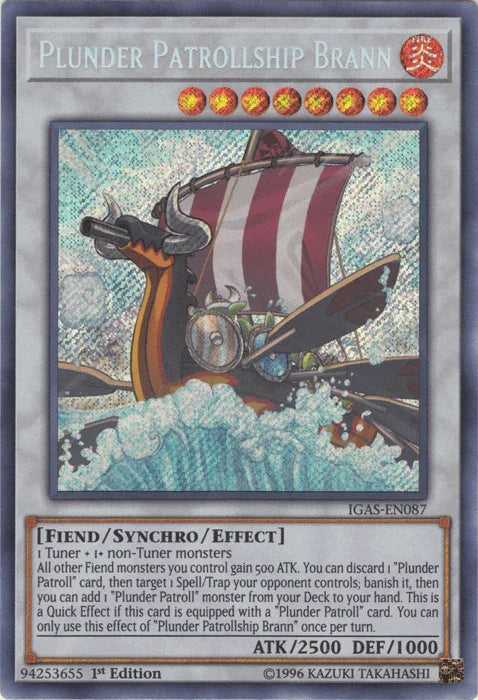1st Edition, Fiend, Fire, Ignition Assault, Secret Rare, Synchro/Effect Monster, Unlimited Plunder Patrollship Brann [IGAS-EN087] Secret Rare - Trading Card World