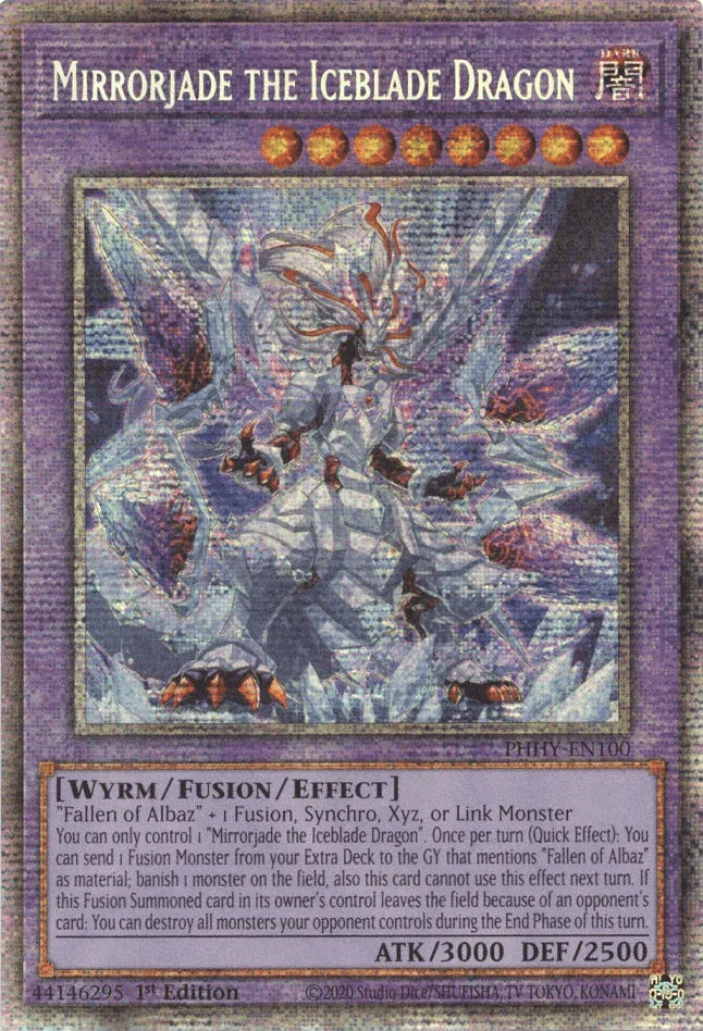 1st Edition, Dark, Fusion/Effect Monster, Photon Hypernova, Starlight Rare, Wyrm Mirrorjade the Iceblade Dragon [PHHY-EN100] Starlight Rare - Trading Card World