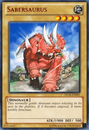 Dinosaur, Duelist League Promo, Earth, Normal Monster, Rare, Unlimited Sabersaurus (Red) [DL16-EN001] Rare - Trading Card World