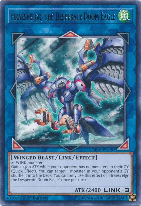 1st Edition, Link/Effect Monster, Rare, Rising Rampage, Unlimited, Wind, Winged Beast Hraesvelgr, the Desperate Doom Eagle [RIRA-EN082] Rare - Trading Card World