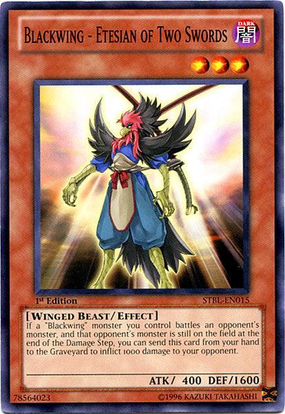 1st Edition, Common, Dark, Effect Monster, Starstrike Blast, Unlimited, Winged Beast Blackwing - Etesian of Two Swords [STBL-EN015] Common - Trading Card World