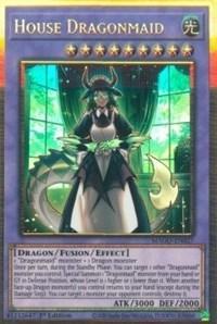 1st Edition, Dragon, Fusion/Effect Monster, Gold Rare, Light, Maximum Gold House Dragonmaid [MAGO-EN027] Gold Rare - Trading Card World