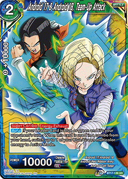 Android 17/Android 18, Android Cell Saga, Android/Red Ribbon Army, Battle, Blue/Green, BT17-136, Normal, Parallel Foil, Ultimate Squad, Uncommon Android 17 & Android 18, Team-Up Attack (BT17-136) [Ultimate Squad] - Trading Card World