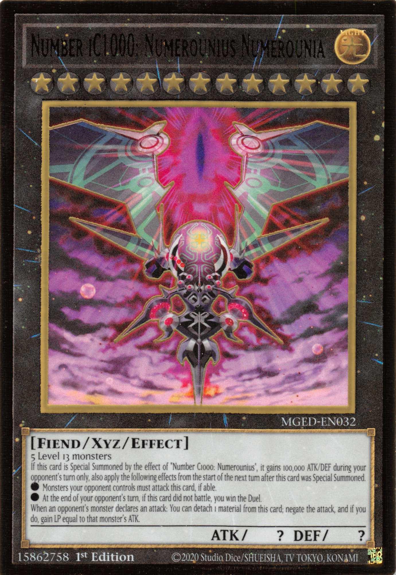 1st Edition, Fiend, Gold Rare, Light, Maximum Gold: El Dorado, Xyz/Effect Monster Number iC1000: Numerounius Numerounia [MGED-EN032] Gold Rare - Trading Card World