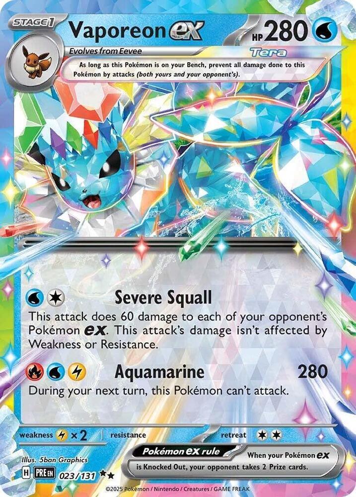 023, Double Rare, Holofoil, Lightning [x2], Scarlet & Violet: Prismatic Evolutions, Water Vaporeon ex (023/131) [Scarlet & Violet: Prismatic Evolutions] - Trading Card World