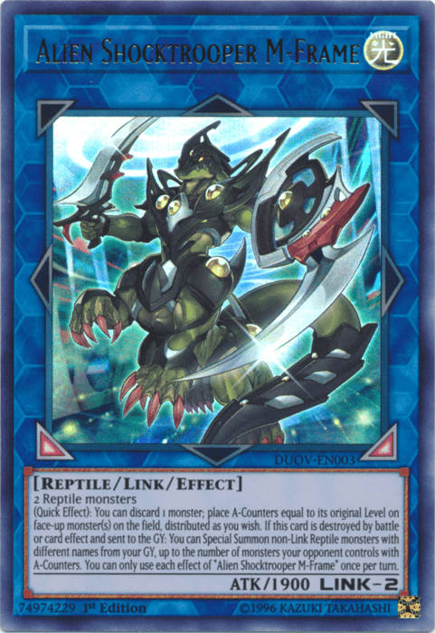 1st Edition, Duel Overload, Light, Link/Effect Monster, Reptile, Ultra Rare Alien Shocktrooper M-Frame [DUOV-EN003] Ultra Rare - Trading Card World
