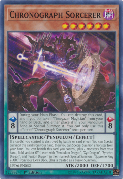 1st Edition, Common, Dark, Legendary Duelists: Magical Hero, Pendulum/Effect Monster, Spellcaster, Unlimited Chronograph Sorcerer [LED6-EN052] Common - Trading Card World