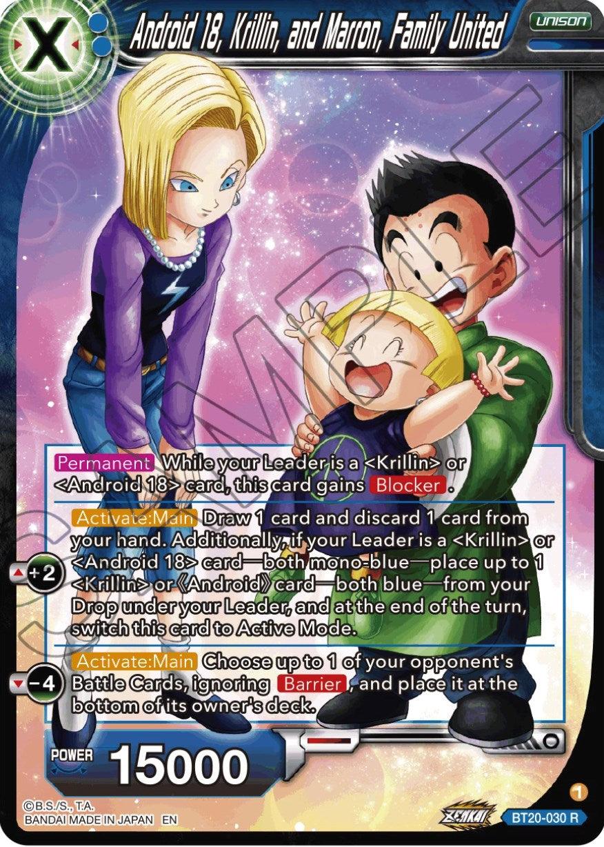 Blue, BT20-030, Normal, Parallel Foil, Power Absorbed, Rare, Unison Android 18, Krillin, and Maron, Family United (BT20-030) [Power Absorbed] - Trading Card World