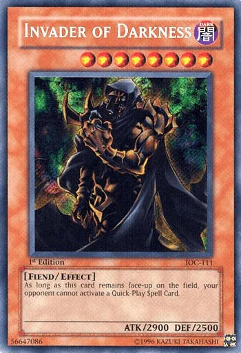 1st Edition, Dark, Effect Monster, Fiend, Invasion of Chaos, Secret Rare, Unlimited Invader of Darkness [IOC-111] Secret Rare - Trading Card World