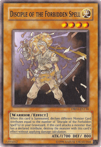 Common, Dark Revelation Volume 4, Effect Monster, Light, Unlimited, Warrior Disciple of the Forbidden Spell [DR04-EN136] Common - Trading Card World