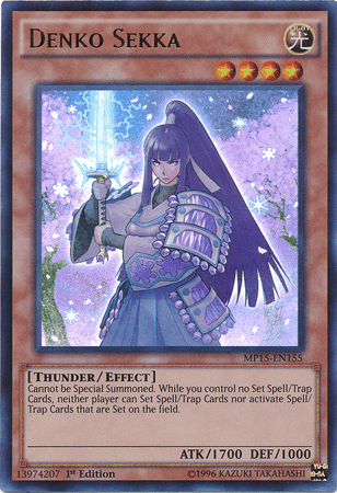 1st Edition, 2015 Mega-Tins Mega Pack, Effect Monster, Light, Thunder, Ultra Rare Denko Sekka [MP15-EN155] Ultra Rare - Trading Card World