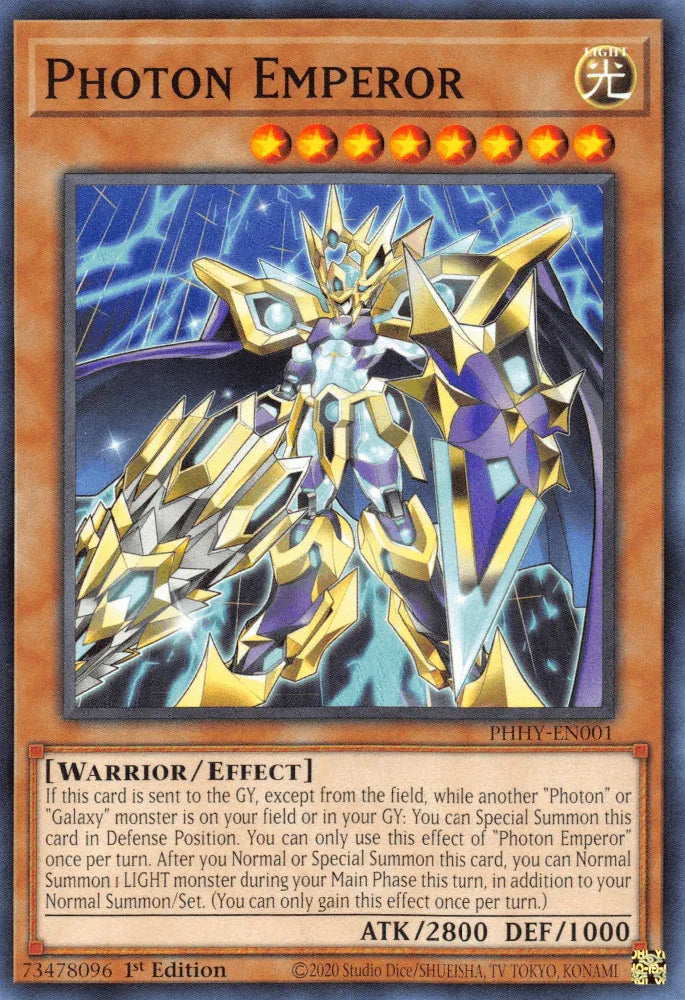 1st Edition, Common, Effect Monster, Light, Photon Hypernova, Warrior Photon Emperor [PHHY-EN001] Common - Trading Card World
