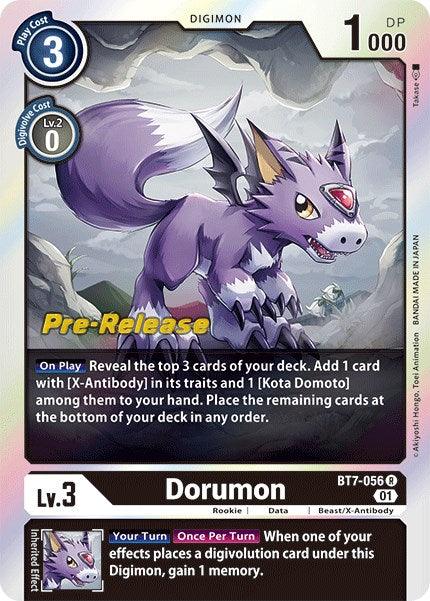 Beast/X-Antibody, Black, BT7-056, Data, Digimon, Next Adventure Pre-Release Cards, Rare, Rookie Dorumon [BT7-056] [Next Adventure Pre-Release Cards] - Trading Card World