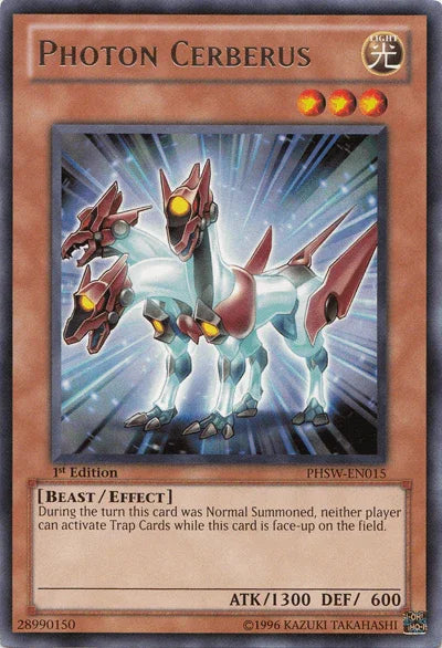 1st Edition, Beast, Effect Monster, Light, Photon Shockwave, Rare, Unlimited Photon Cerberus [PHSW-EN015] Rare - Trading Card World