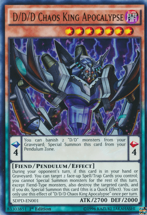 1st Edition, Dark, Fiend, Pendulum/Effect Monster, Structure Deck: Pendulum Domination, Ultra Rare D/D/D Chaos King Apocalypse [SDPD-EN001] Ultra Rare - Trading Card World