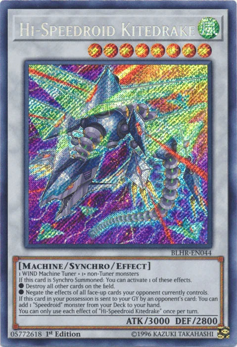1st Edition, Battles of Legend: Hero's Revenge, Machine, Secret Rare, Synchro/Effect Monster, Wind Hi-Speedroid Kitedrake [BLHR-EN044] Secret Rare - Trading Card World